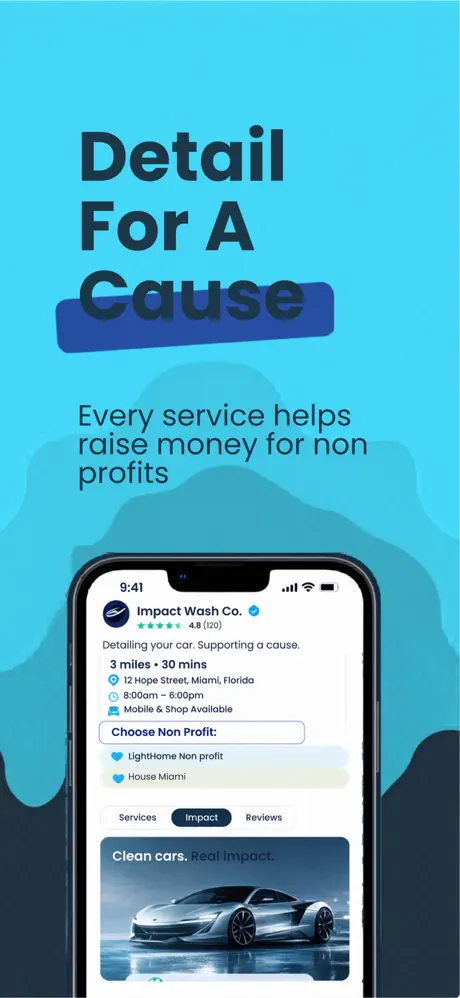 TashWash app — detail for a cause and choose a nonprofit