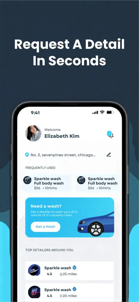 TashWash app — request a detail in seconds